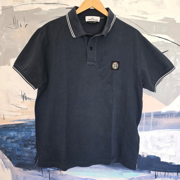 Stone Island NavyPolo Shirt Patch Program size XL Slim Fit Pre Owned - Picture 1 of 3